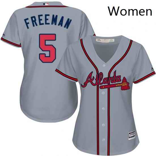 Womens Majestic Atlanta Braves 5 Freddie Freeman Replica Grey Road Cool Base MLB Jersey